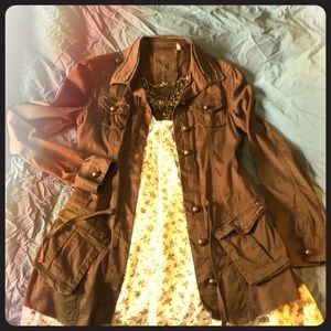 Brown Papaya Vintage-style ruffled military coat